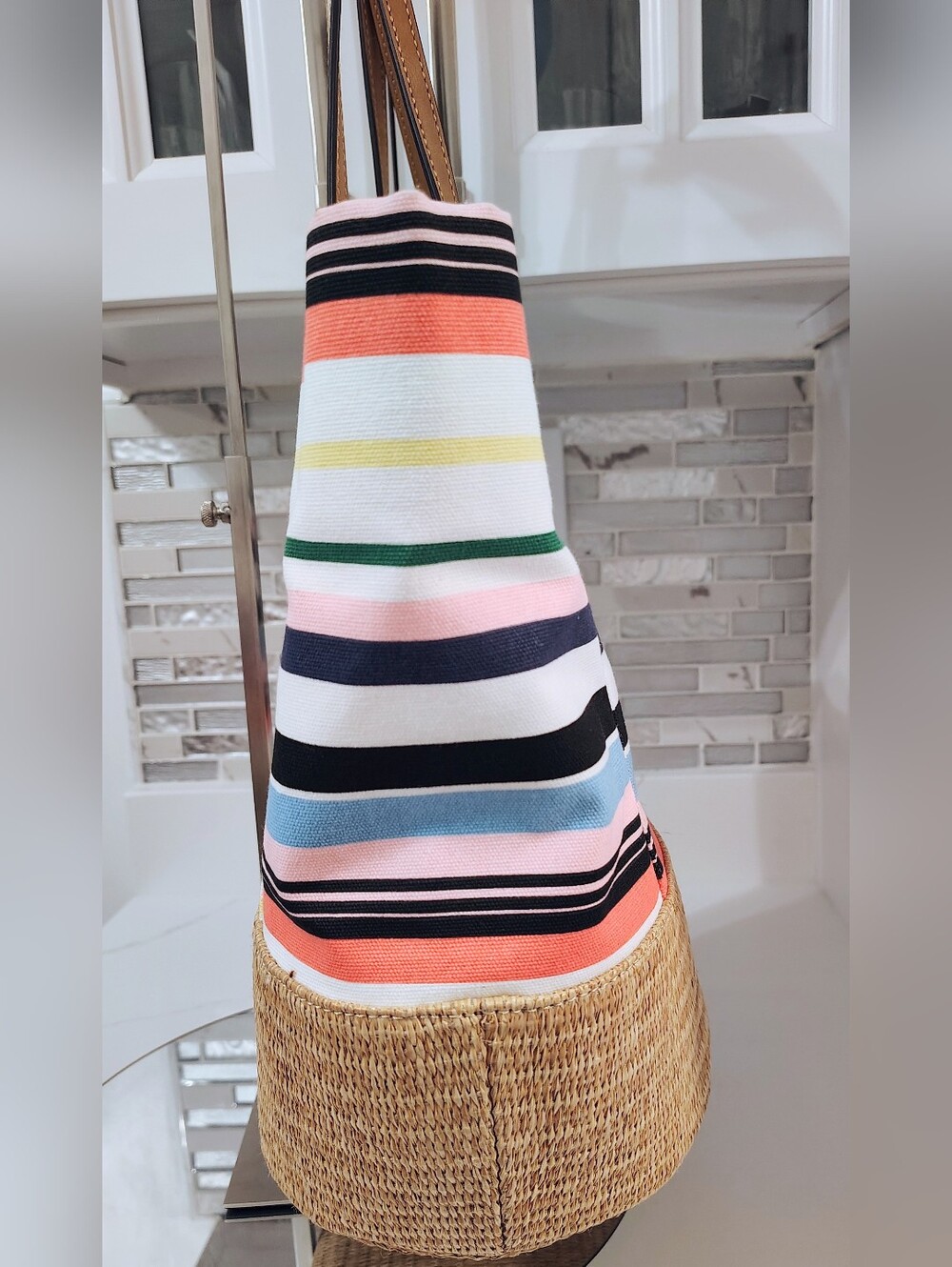 NWT Liz Claiborne Tote Bag - Raffia & Striped Multicolor Canvas - Picture 7 of 14